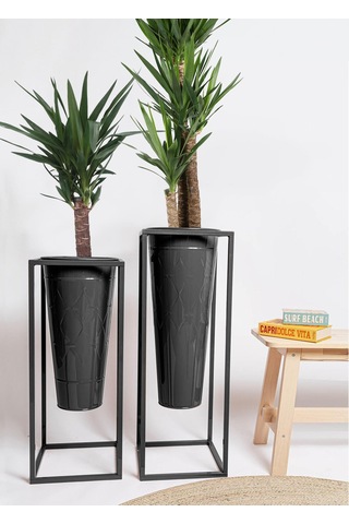 The Mia Prizma Vazo & Saksı Siyah 70x30x30 Cm