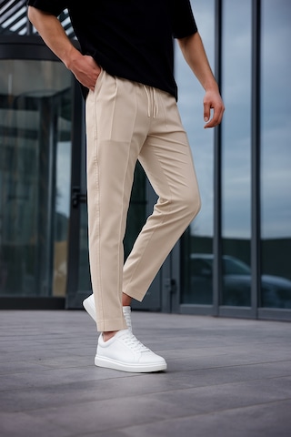 Erkek Vizon Renk Esnek Likralı Fermuar Detaylı Jogger Pantolon-1805 Vizon