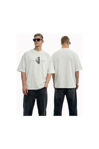 Wild Wood Garment Wild Wood "lunar Moon" Kabartılı Baskılı Premium Oversize T-shirt Ekru