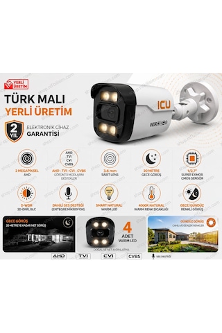 Icu 2mp 3.6mm Sabit Lens Dahili Sesli Ve Gece Renkli Ir Bullet Ahd Kamera