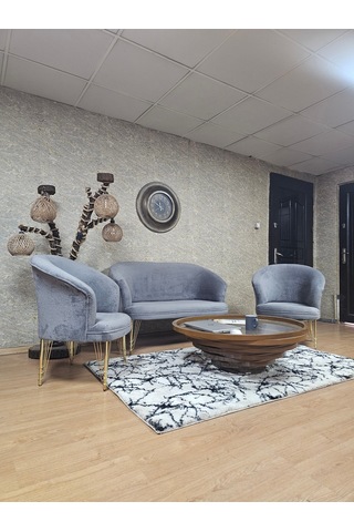 Zafir Teddy Takım Gold Kaplama Telli Ayak Çay Seti Koltuk - Berjer , Balkon, Salon, Ofis Gri