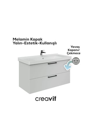 Creavit D20 100 Cm İki Çekmeceli Lavabo Dolabı Beyaz Melamin Kapak Demonte Beyaz