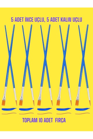 Resim Fırçası Seti 10'lu, 5 İnce Uçlu, 5 Kalın Uçlu Fırça, Sulubo