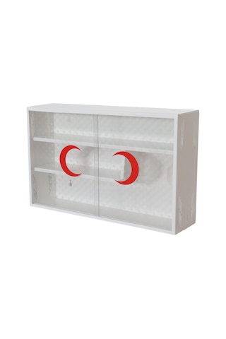 Akşan 405 Şeffaf Sürgülü Metal Ecza Dolabı Beyaz