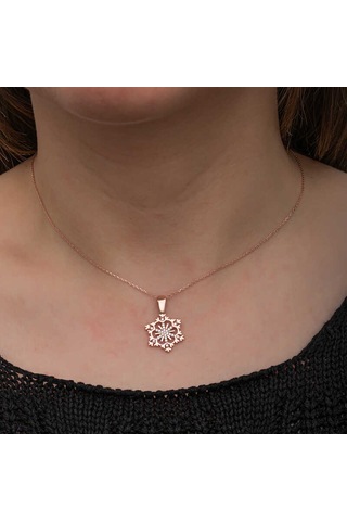 925 Ayar Gümüş Rose Kar Tanesi Kadın Kolye Gümüş