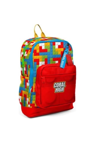 Coral High Kids Renkli Blok Desenli Dört Bölmeli Okul Sırt Çantası 23775 Çok Renkli