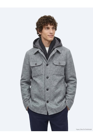 Kip Gri Regular Fit Kapüşonlu Smart Casual Dokuma Mont