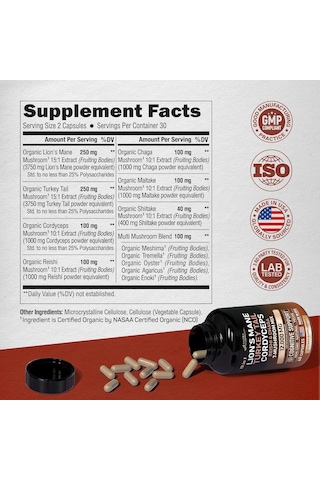 Mushroom Supplement 7 Mushroom Complex 12,000 Mg 60 Capsules