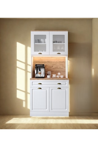 Handy Mini 93 Cm Kahve Köşesi & Çok Amaçlı Mutfak Dolabı Ceviz - Beyaz