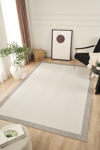 Sisalux 3086 Beyaz Gri Sisal Dokuma Jüt Kilim Hav Toz Vermez Halı Salon Mutfak Oturma Odası Halısı Beyaz - Gri