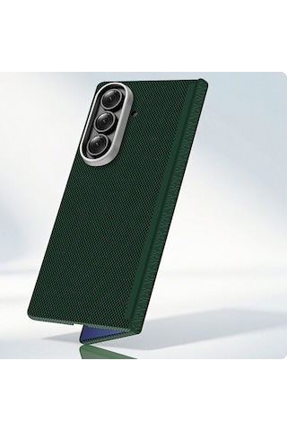 Samsung Uyumlu Galaxy Z Fold 7 Uyumlu Kılıf M-safe Şarj Özellikli Zore Paris Zerre Sert Pc Kapak Koyu Yeşil