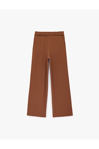 Koton Pile Detaylı Cepli Kemerli Geniş Paça Saten Pantolon Kahverengi 6sak40205pw Kahve