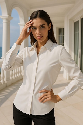 Kadın Ekru Gizli Düğme Detaylı Slim Fit Trend Krep Gömlek Çok Renkli