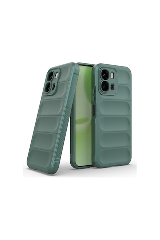 Maks Technology Oppo A6x Uyumlu Kılıf Esnek Tpu Oyuklu Arka Yüzey Tasarımlı Mkst Etnik Silikon Kapak - Koyu Yeşil