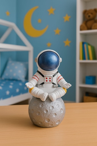 Momiko Uzay Temalı Meditasyon Yapan Beton Astronot Masaüstü Heykeli - Dekoratif Mini Figür -
