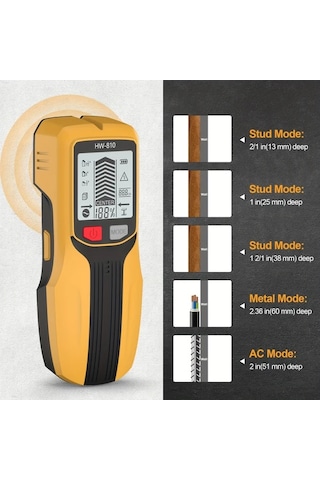 Xuweiwei Gri Çok Fonksiyonlu El Tipi Duvar Metal Dedektörü Çivi Bulucu Ahşap Algılama Canlı Kablo Derinlik Ölçüm Ac Modu Pil Güçlü