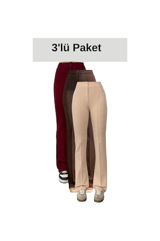 Krep Kumaş Likralı Kadın Palazzo Pantolon 3'lü Set Çok Renkli