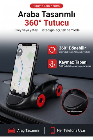 360 Derece Dönebilen Ayarlanabilir Araç İçi Telefon Tutucu Araba Uyumlu Siyah