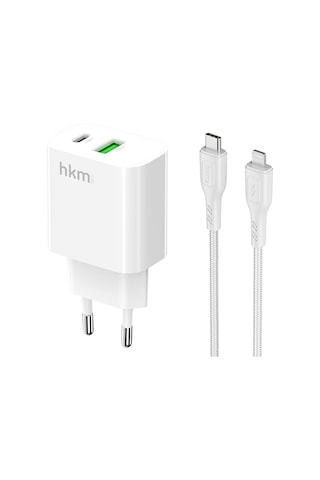 Bolt Duo 20W Usb-A Ve Type-C Çift Portlu Hızlı Şarj Aleti Lightning Kablo Ve Adaptör Seti Beyaz