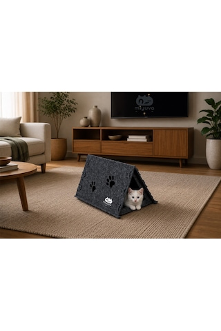 Keçe Kedi Evi Demonte, Yıkanabilir, Taşınabilir Kedi Kulübesi İskandinav Gri