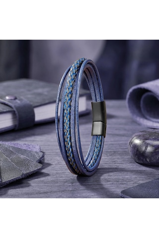 Moncuk Design Mavi Siyah Çoklu Deri Bileklik Zamak Kilit 33513b2d7z Çok Renkli