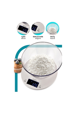 Goldmaster Menekşe Geniş Led Ekranlı Dokunmatik Dijital Hassas 1Gr-5Kg Mutfak Tartısı Terazisi