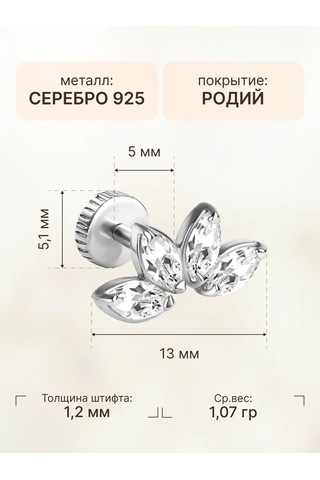 Zoloto Russkih 925 Ayar Gümüş Sünger Taşlı Helix Labret Küpe Piercingi 141393194 Gri