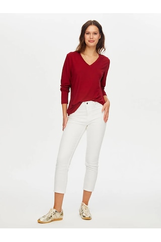Faik Sönmez V Yaka Kadın Uzun Kol T-shirt W26tsh003 Bordo