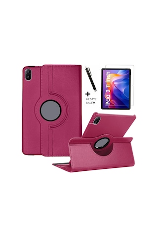 Xiaomi Redmi Pad 2 11 Inç Tablet Kılıf 360 Döner Deri Standlı Kapak Ekran Koruyucu Ve Kalem Set