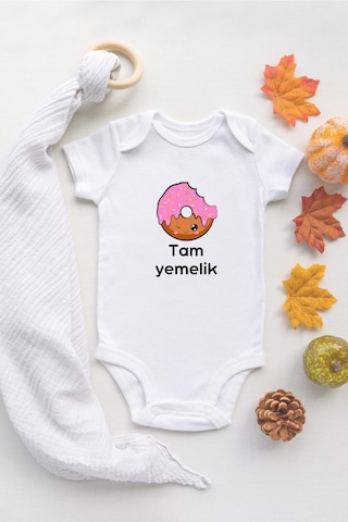Tuğba Baby Özel Tasarım Lisanslı Tam Yemelik Donut Bebek Body Anne Bebek Badi Zıbın Beyaz