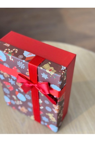 Yılbaşı Temalı 3 Lü Dekoratif Fiyonklu Hediye Kutusu Kahverengi Orta-büyük Boy 35x25x13 Cm