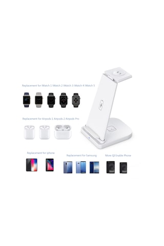 Qingmipy "3'lü Hızlı Kablosuz Şarj Standı - İphone, Samsung, İwatch Ve Airpods İçin Qi Uyumlu"