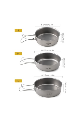Açık Kamp Yürüyüş Pikniği İçin Katlanabilir Kulplu Ultralight Titanyum Yemek Kasesi Tavası 3pcs Gri