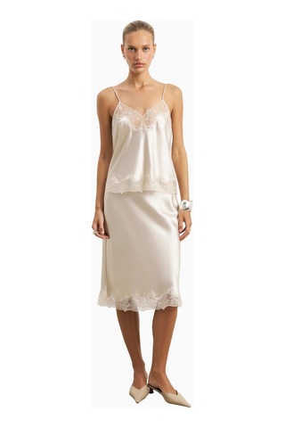 Because Of Alice Satin Lace Detail Camisole V Yaka Kadın Bluz Kırık Beyaz