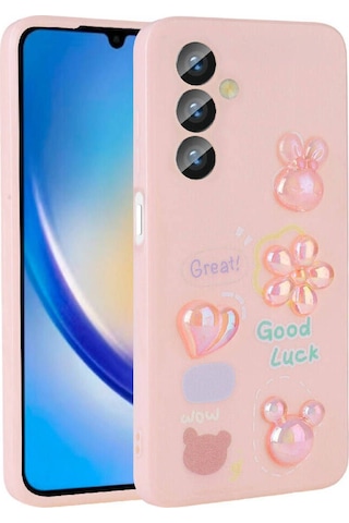 Samsung Uyumlu Galaxy A14 5g Kılıf Kabartma Figürlü Parlak Zore Toys Silikon Kapak Pembe