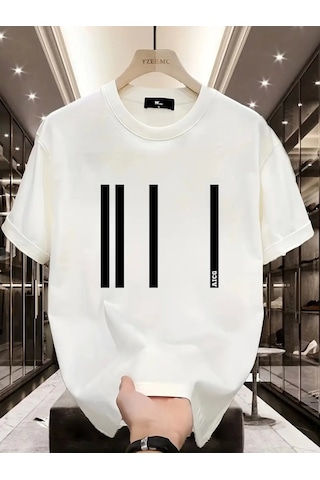 Efnaz Style Baskılı Oversize Bisiklet Yaka T-shirt - Beyaz