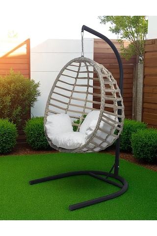 Armut Salıncak Tek Kişilik Rattan Örgü Bahçe Balkon Ev Salıncağı Bej