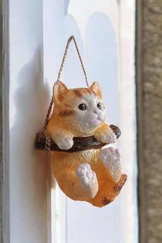 1 Adet Dekoratif Sallanan Duvar Ve Bahçe Süsü Kedi Sarı-beyaz