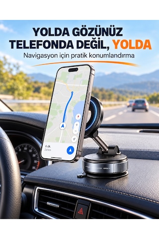 K007 Vakumlu Vantuzlu Manyetik Araç Telefon Tutucu Alüminyum Alaşım Katlanabilir Çok Açılı Torpido Cam Uyumlu Güçlü Mıknatıslı