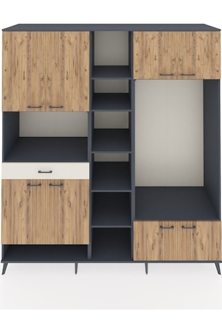 Kronos Dolap 12 Raflı Tek Çekmeceli 8 Kapaklı 220x59x243 Antrasit-çam/aytaşı Atlas Çam/aytası