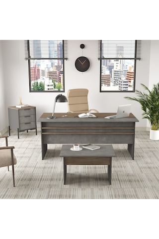 Navaris Abc Ofis Büro Masa Takımı Kahve Beton Antrasit Nav7-cga Kahverengi
