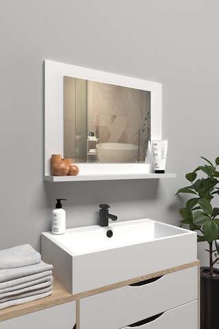 Raflı Banyo Aynası, Lavabo Ve Wc Aynası, Dresuar , Koridor , Mutfak , Makyaj Modern Duvar Tipi Ayna Beyaz