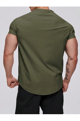 Genius Store Erkek Spor Tişört Running Sports Gym Reglan Oval Kesim Penye T-shirt Ovalt-shirt Haki