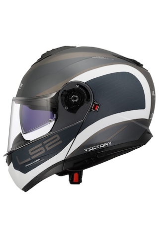 Ls2 Strobe 2 Victory Çene Açılır Motosiklet Kaskı Mat Gri - Mavi - Kum