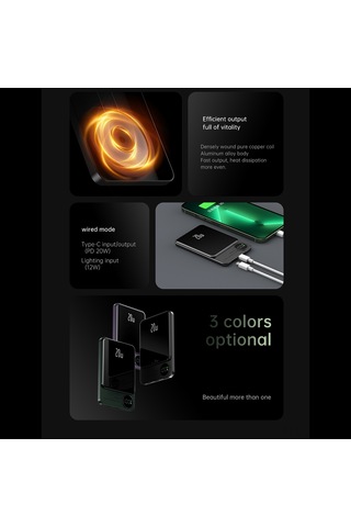 Yifomall 10000mah Metal Ultra İnce Magsafe Mıknatıslı Power Bank - Pd20w Çift Yönlü Hızlı Şarj, Akıllı Led Ekranlı, Gri