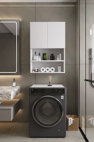 Deniz Modern Banyo Dolabı 2 Kapaklı Raflı Düzenleyici Çok Amaçlı Beyaz