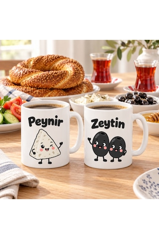Storeşahin Peynir Ve Zeytin 2'li Porselen Kupa Seti - Model 406 Shn0720 Çok Renkli