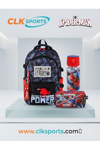 Spiderman Örümcek Adam Okul Sırt Çantası , Kalem Kutusu , Matara 500 Ml Seti Siyah