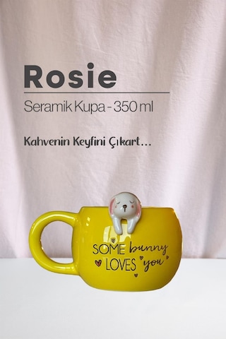 Köpek Ve Tavşan Figürlü Seramik Kupa 350 Ml Beyaz