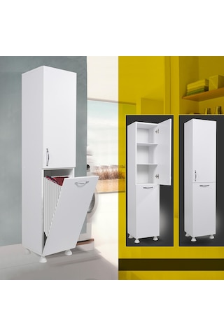 Nesse Kirli Çamaşır Sepetli Çok Amaçlı Banyo Dolabı Beyaz